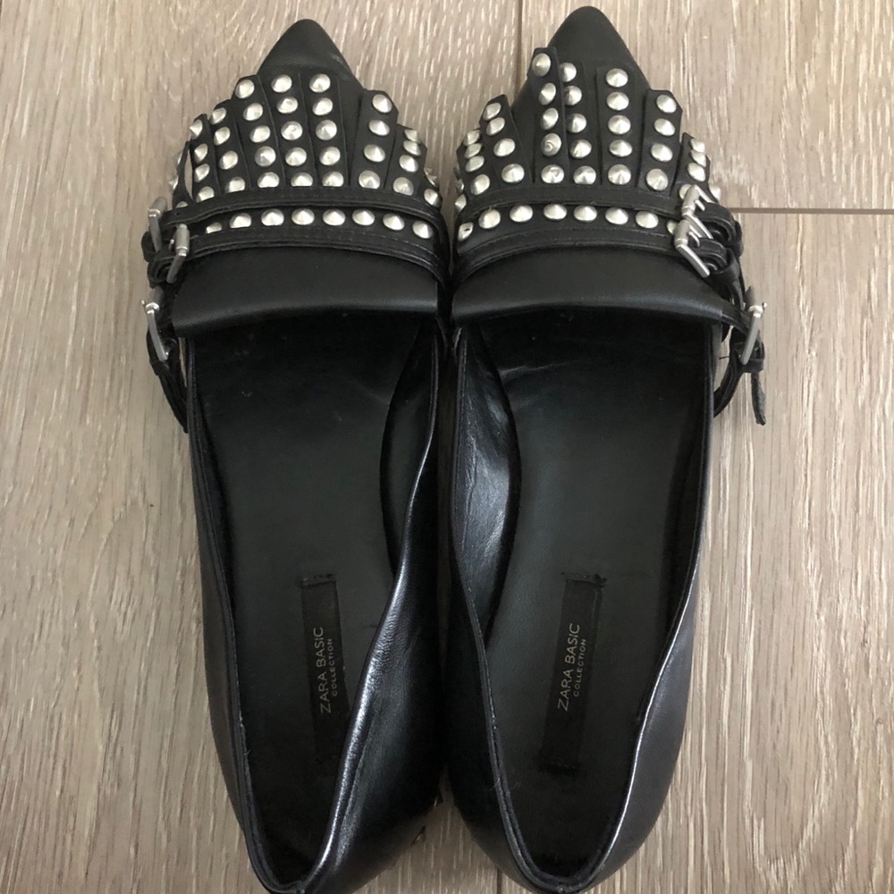 Zara black studded leather shoes size 39